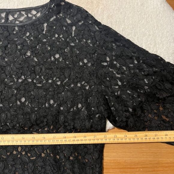 Womens Black Lace Scoop Neck Rayon Nylon See Thru LS Top Sz LG/XL - Made in USA - Picture 6 of 8